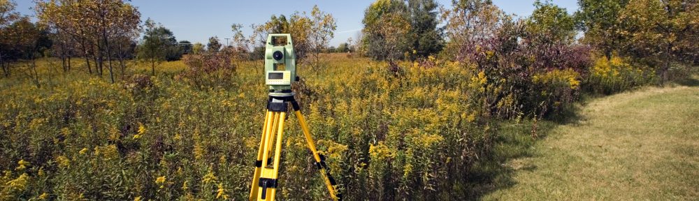 Total station set in countryside